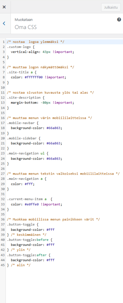 Näytökuva CSS-koodista